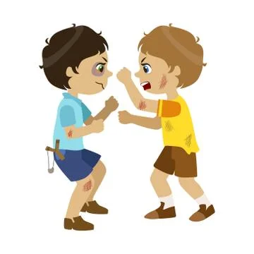 Two Bad Boys Fighting, Part Of Bad Kids Behavior And Bullies Series Of Vector Stock Illustration