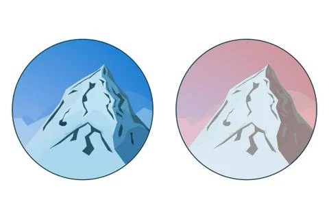 Two badges with mountain vector landscape in blue and red colors Stock Illustration