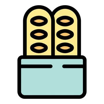 Two baguettes standing in blue bread bin line color icon Stock Illustration