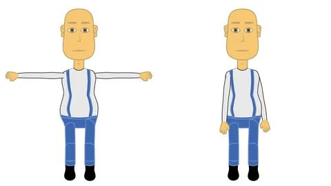 Two bald men standing arms outstretched side view blue shirt white shirt Stock Illustration