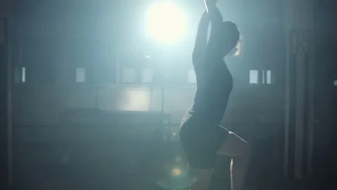 Two Ballerinas Practice in Spotlight Stock Footage 81630747