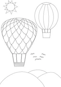 Two Balloons flying the sky - black and white sketch Stock Illustration