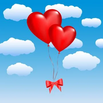 Two balloons in the shape of hearts on a sky Stock Illustration