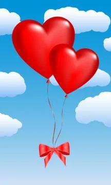 Two balloons in the shape of hearts on a sky Stock Illustration