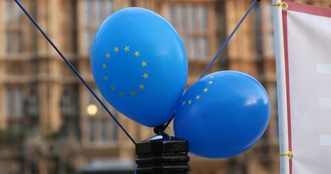 Two Balloons with Union Flag on them in Westminster Video stock 102751076