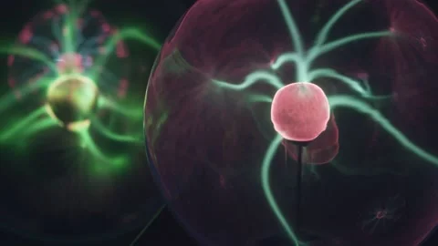 Two balls with the flow of plasma by nikola tesla. abstract background for a Stock Footage 145749497