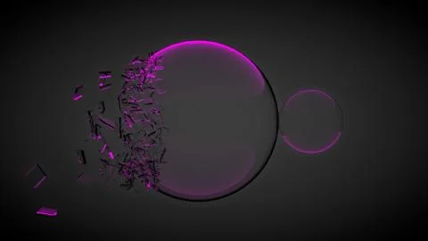 Two balls, one of them broken, with splinters. With red light. 3D render Stock Illustration