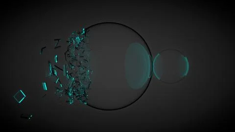 Two balls, one of them broken, with splinters. With blue light. 3D render Stock Illustration