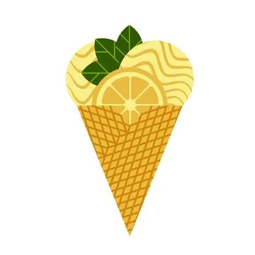 Two balls of orange mint ice cream in a cone. Stock Illustration