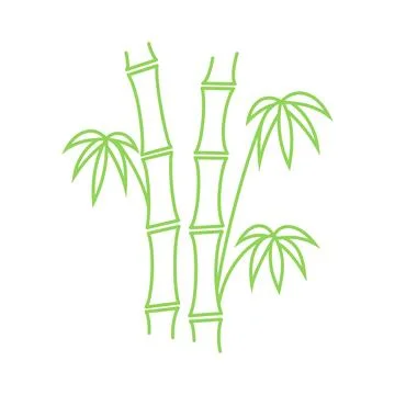 Two bamboo stems with leaves. Editable outline vector illustration. Stock Illustration
