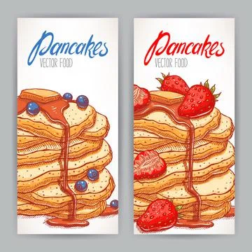 Two banners with appetizing pancakes Stock Illustration