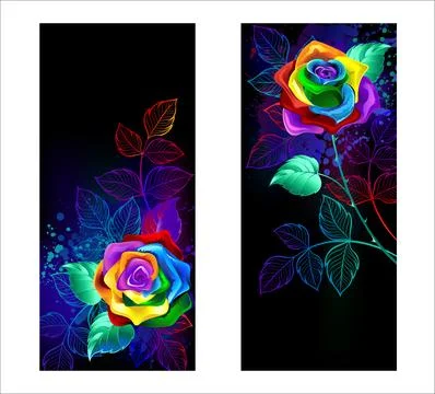 Two banners with rainbow roses Stock Illustration
