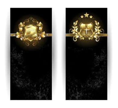 Two banners with shield Stock Illustration