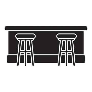 Two bar stools standing next to a counter in a restaurant or bar, glyph vec.. Illustrazione stock
