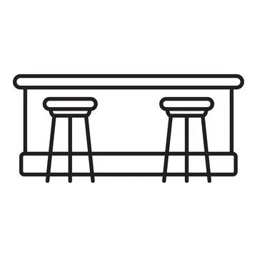 Two bar stools under long table counter pub or restaurant furniture icon Illustrazione stock