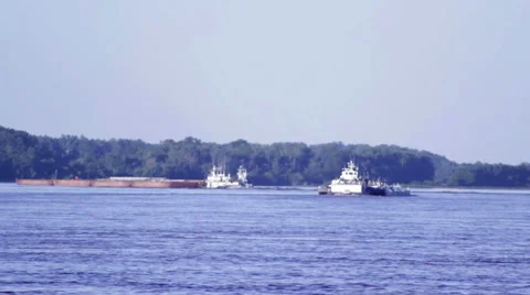 Two Barges Navigate Traffic on the Mississippi River Stock Footage 41920405