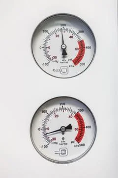 Two barometers indicate the pressure Stock Photos