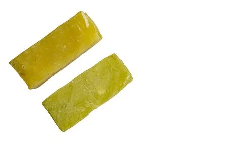 Two bars of handmade soaps on a white background copy space Foto stock
