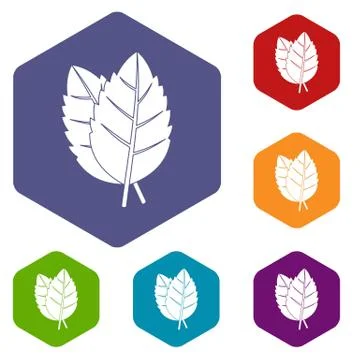 Two basil leaves icons set hexagon Illustrazione stock