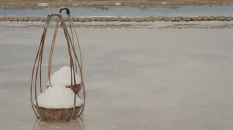 Two Baskets Full of Salt Ready for Transporting Stock Footage 42439253