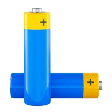 Two batteries AA or Rechargeable AA Batteries, 3D rendering Stock Illustration