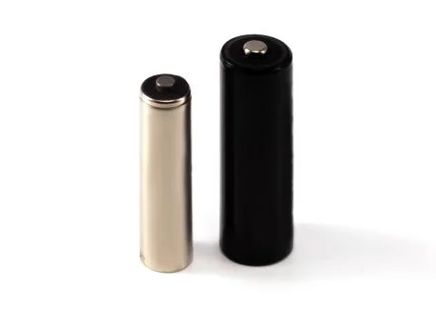 Two batteries vertically black and silver Stock Photos