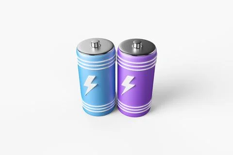 Two batteries on a white background. 3d render illustration. Stockillustratie