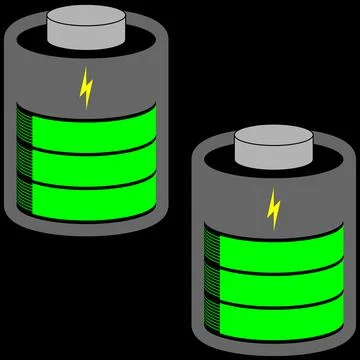 Two battery cells fully loaded with green status bar Stock Illustration