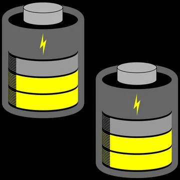 Two battery cells medium loaded with yellow status bar Stock Illustration