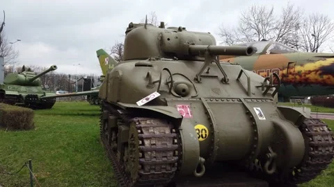 Two battle tanks displayed on a museum. Stock Footage 133792168