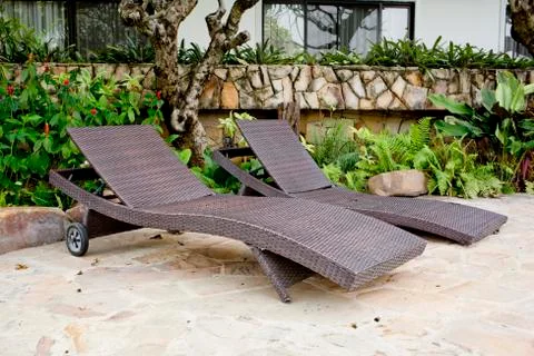 Two beach bench in resort Stock Photos