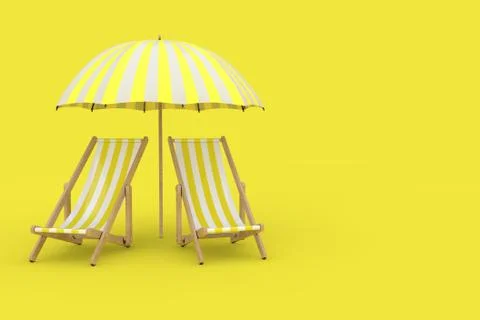 Two Beach Relax Pool Chairs Under Sunshade. 3d Rendering Stock Illustration