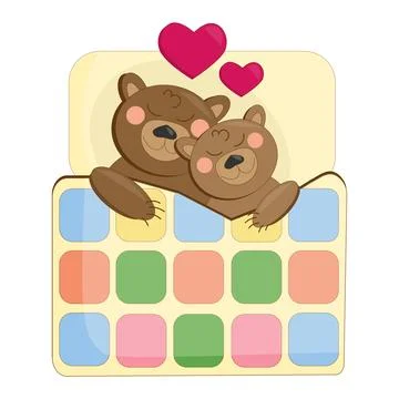 Two bear cubs under a patchwork quilt Illustrazione stock