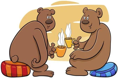 Two bears drinking tea cartoon illustration Cartoon illustration of two be... Stock Photos
