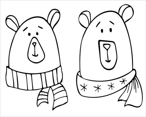 Two Bears Polar bears faces doodle illustration Stock Illustration