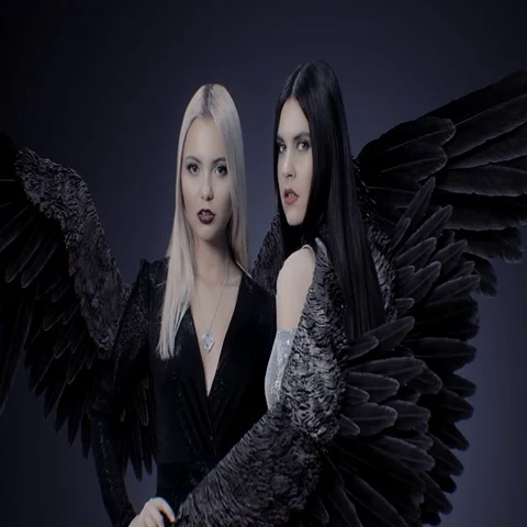 Two beautiful blonde and brunette girl with wings Stock Footage 69735117