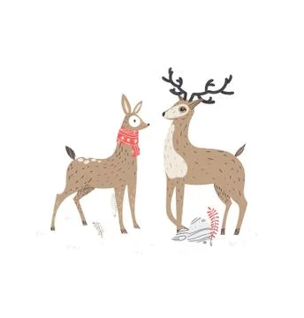 Two beautiful deers. Stylish vector illustration, scandinavian style. Stock Illustration