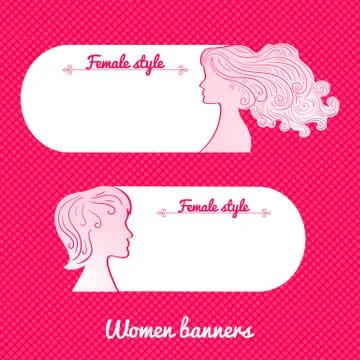 Two beautiful female romantic vector banner Stock Illustration