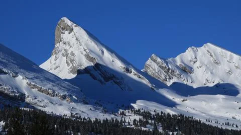 Two beautiful peaks of the Churfirsten Range, Switzerland. Stock Photos