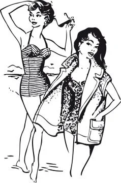 Two beautiful women at the beach, Retro Vector Illustration Stock Illustration