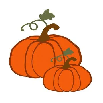 Two beautifully shaped orange pumpkins with green vines indoors during autumn Stock Illustration