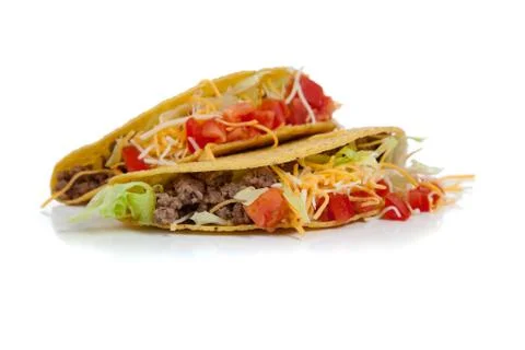 Two beef tacos on white with copy space Stock Photos