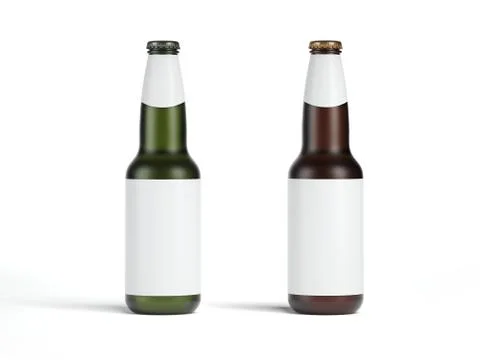 Two beer bottles with blank label. 3d rendering Stock Illustration