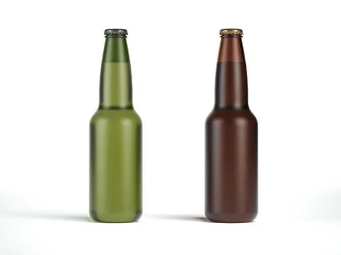 Two beer bottles without labels. 3d rendering 스톡 일러스트