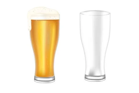 Two beer glass empty and filled with beer transparent glassware vector illust Stock Illustration