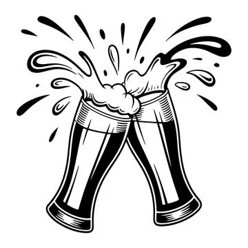 Two beer glasses clinking together with a burst of liquid a dynamic illustra Stock Illustration