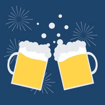 Two beer glasses, two beer glasses clink. Let's drink. Vector, designer Stock Illustration