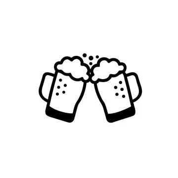 Two beer mug illustration into a clean black and white vector graphic Stock Illustration