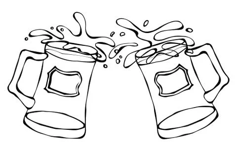 Two Beer Mugs. Clink with Splash. Isolated On a White Background. Realistic Stock Illustration