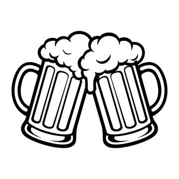 Two beer mugs clinking together, black and white vector illustration Stock Illustration